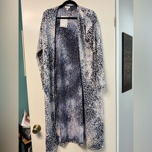 Blue and White Animal Print Duster Cardigan